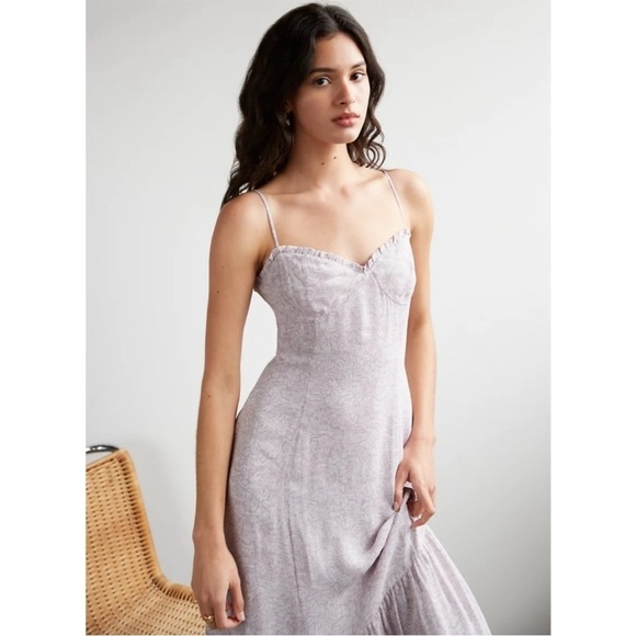 WILFRED Broadway Dress Ruffle Midi Lilac Purple Birch size 8 Aritzia - Picture 1 of 12